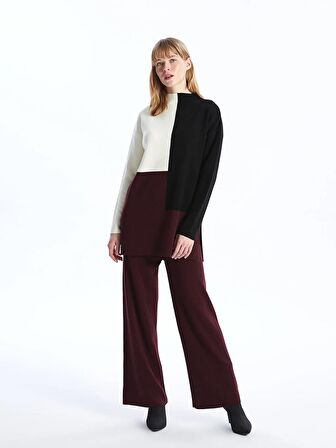 Kadın Beli Lastikli Dar Fit Düz Triko Pantolon