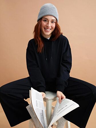 Petite Düz Uzun Kollu Kadın Hoodie