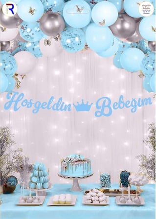 Premium HOŞGELDİN BEBEĞİM MAVİ KALİGRAFİ BANNER Bebek Süsü Hoş Geldin Oda Süslemesi