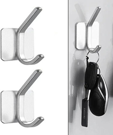 Microcase Yapışkanlı Metal Banyo Mutfak Eşya Havlu Vb. Ürün Askılığı - GÜMÜŞ AL4618  2 Adet