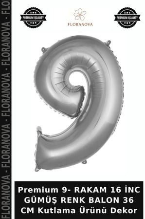 Premium 9- RAKAM 16 İNC GÜMÜŞ RENK BALON 36 CM Kutlama Ürünü Dekor