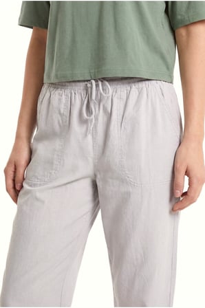 Yüksek Bel Beli Lastikli Keten Pantolon