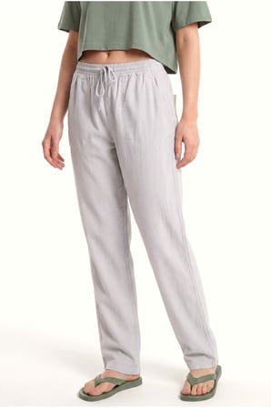 Yüksek Bel Beli Lastikli Keten Pantolon