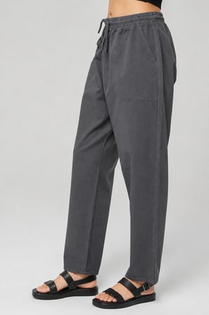 Yüksek Bel Beli Lastikli Keten Pantolon