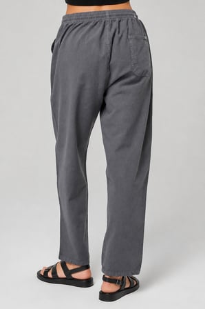 Yüksek Bel Beli Lastikli Keten Pantolon