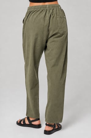 Yüksek Bel Beli Lastikli Keten Pantolon