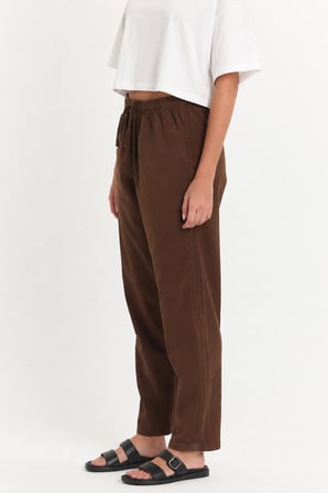 Yüksek Bel Beli Lastikli Keten Pantolon