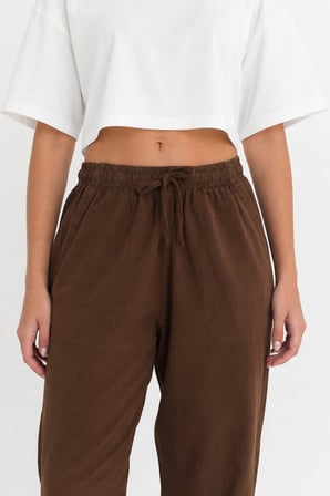 Yüksek Bel Beli Lastikli Keten Pantolon