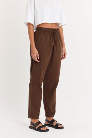 Yüksek Bel Beli Lastikli Keten Pantolon