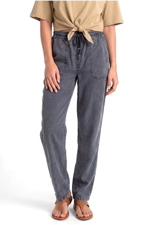 Yüksek Bel Beli Lastikli Keten Pantolon