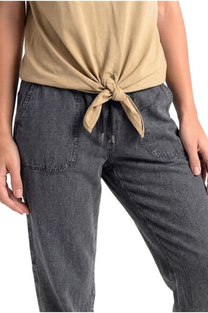 Yüksek Bel Beli Lastikli Keten Pantolon