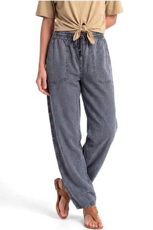 Yüksek Bel Beli Lastikli Keten Pantolon