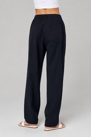 Yüksek Bel Beli Lastikli Keten Pantolon