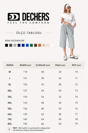 Kadın Beli Lastikli Rahat Kalıp Keten & Pamuk Karışımlı Kapri W504