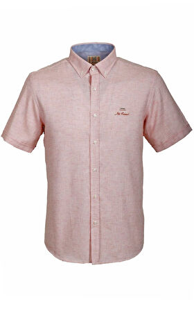 Erkek Kiremit Kısa Kol Yazlık Gömlek Slim Fit Düğme Yaka Pamuklu İnce Kumaş JEANS 7174 SHİRT