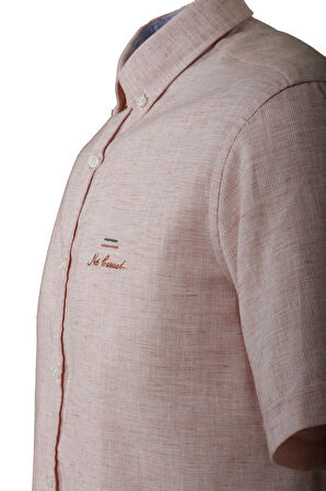 Erkek Kiremit Kısa Kol Yazlık Gömlek Slim Fit Düğme Yaka Pamuklu İnce Kumaş JEANS 7174 SHİRT