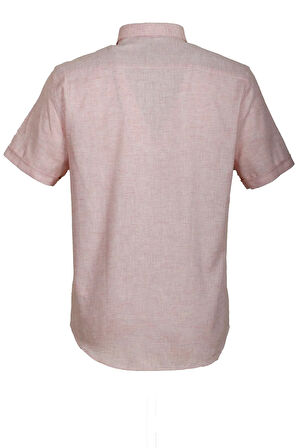 Erkek Kiremit Kısa Kol Yazlık Gömlek Slim Fit Düğme Yaka Pamuklu İnce Kumaş JEANS 7174 SHİRT