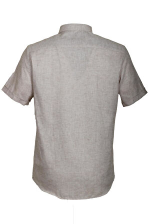 Erkek Bej Kısa Kol Yazlık Gömlek Slim Fit Düğme Yaka Pamuklu İnce Kumaş JEANS 7174 SHİRT