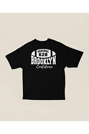 628 Brooklyn Confidence Beyzbol Baskılı Unisex Oversize Tişört