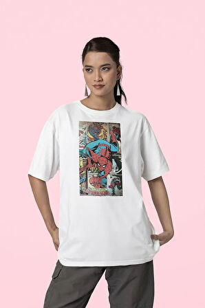 Karikatür Çizim The Amazing Spider-Man Baskılı Unisex Oversize Tişört