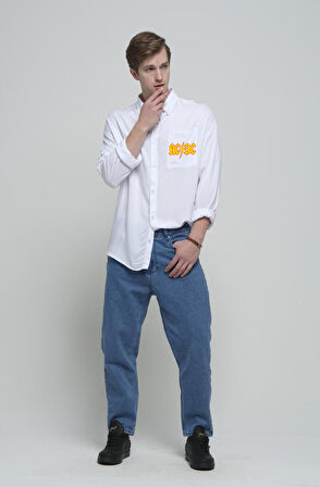 AC DC Müzik Grubu Baskılı Unisex Oversize Rock Metal Gömlek