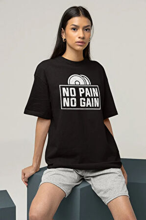 No Pain No Gain Gym Fitness Temalı Oversize Unisex Tişört