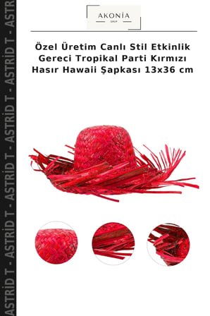Özel Üretim Canlı Stil Etkinlik Gereci Tropikal Parti Kırmızı Hasır Hawaii Şapkası 13x36 cm