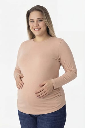 Premium Anne Bluz Günlük Üst Gebe Tişörtü Ten Rengi Uzun Kollu Hamile Tişört Pamuklu Likralı