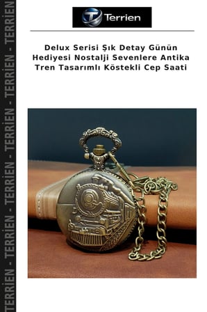Delux Serisi Şık Detay Günün Hediyesi Nostalji Sevenlere Antika Tren Tasarımlı Köstekli Cep Saati