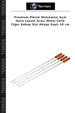 Premium Piknik Malzemesi Açık Hava Lezzet Aracı Metal Çelik Ciğer Kebap Şişi Ahşap Saplı 50 cm