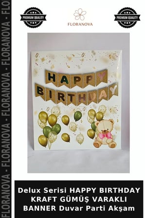 Delux Serisi HAPPY BIRTHDAY KRAFT GÜMÜŞ VARAKLI BANNER Duvar Parti Akşam
