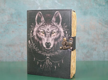 Premium Hatıra Günlük Notluk Kurt Büstü Deri Defter