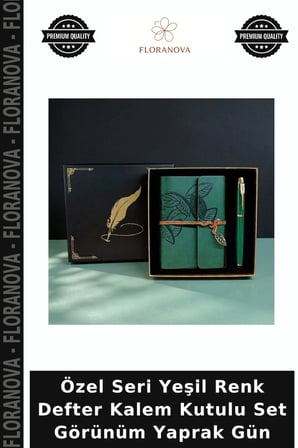 Özel Seri Yeşil Renk Defter Kalem Kutulu Set Görünüm Yaprak Gün