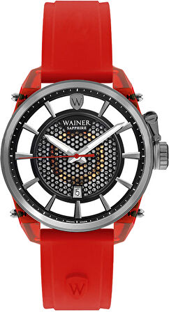 Wainer WA.11200-D Erkek Kol Saati – Kırmızı Silikon Kordonlu, Safir Camlı, İsviçre Quartz Mekanizma