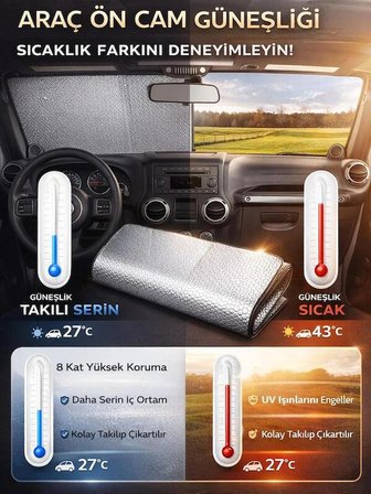 Oto Ön Cam Güneşliği Katlanabilir UV Işınlarını Yansıtan Metalize Yalıtım