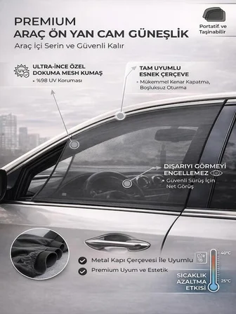 (2'li Paket) Kamp İçin Araba Camı Sineklikleri Böceklerden UV ışınlarından Koruma