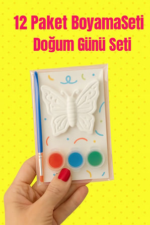 12 Paket Boyama Seti – Do?um Günü Seti – Etkinlik ve Sanat Seti – F?rça + Boya Dahil