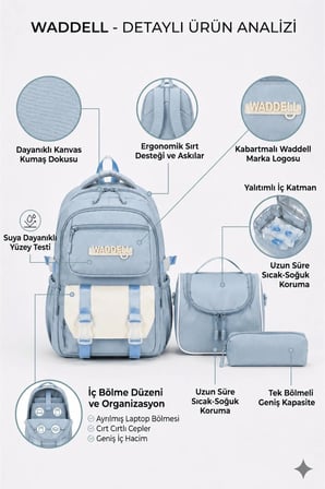 Lisanslı Twill Kumaş Niss Model Mavi Okul Sırt Çantası,Termal Beslenme Çantası Ve Kalemlik