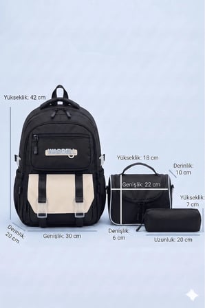 Lisanslı Twill Kumaş Niss Model Siyah Okul Sırt Çantası,Termal Beslenme Çantası Ve Kalemlik