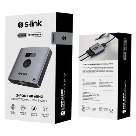 S-LINK SL-LU602, 2xHDMI, 4K, 60Hz, Monitör Çoklayıcı (1PC-2Monitör veya 2PC- 1Monitör) Çift Yönlü Sw