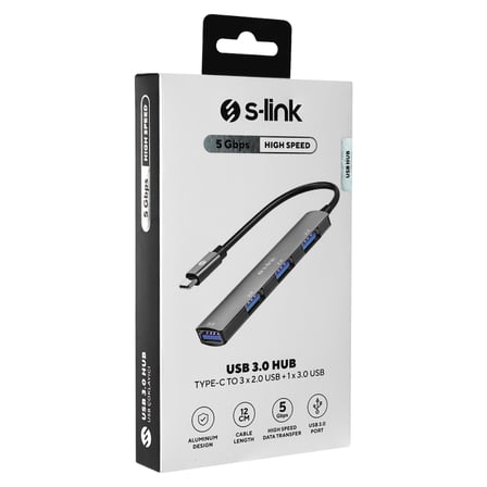S-LINK SW-U324, Type-C to 3xUSB 2.0, 1xUSB 3.0, Metal, USB HUB