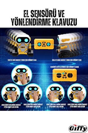 Oyuncak Uzaktan Kumandalı El Sensörlü Akıllı WALL-E Robot,Dahili Şarjlı,Işıklı,Sesli,Fonksiyon Mavi