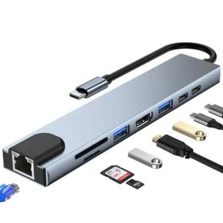 Kompakt 8 Portlu USB Type-C Çoklayıcı
