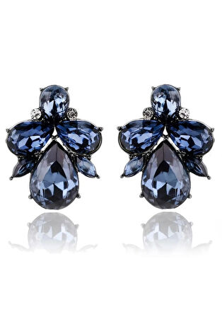 Waves And Pebbles Lacivert Kristal Küpe Lacivert