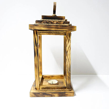 Rustik Ahşap Fener Dekoratif Mumluk 2 Li