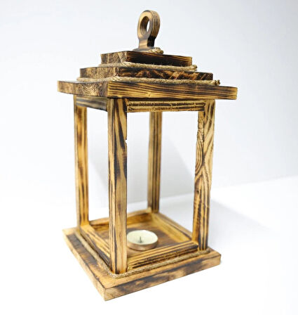 Rustik Ahşap Fener Dekoratif Mumluk 2 Li