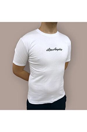 Erkek  Slim Fit Los Angeles Baskılı Pamuklu T-Shirt