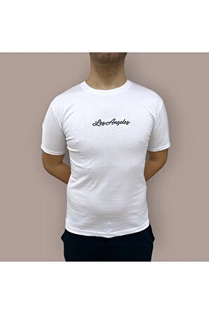 Erkek  Slim Fit Los Angeles Baskılı Pamuklu T-Shirt