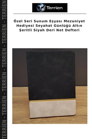 Özel Seri Sunum Eşyası Mezuniyet Hediyesi Seyahat Günlüğü Altın Şeritli Siyah Deri Not Defteri