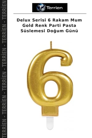 Delux Serisi 6 Rakam Mum Gold Renk Parti Pasta Süslemesi Doğum Günü